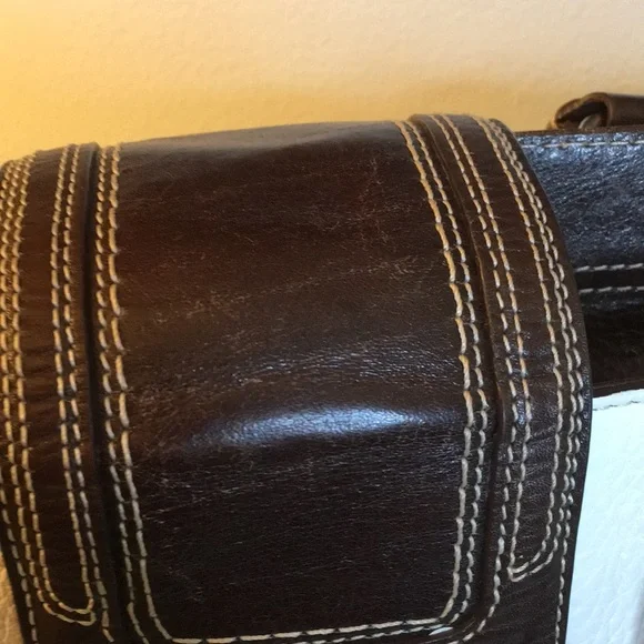 Coach Hamptons Pebble Leather White Brown Satchel - Picture 6 of 13